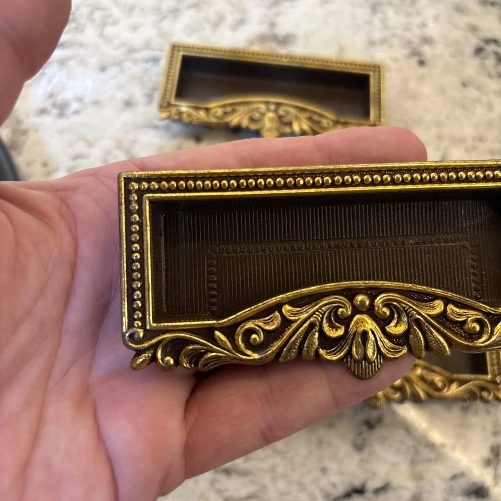 8 VTG Vcr Italy Brass Label Holder Drawer Pull French Provincial Rococo Hardware